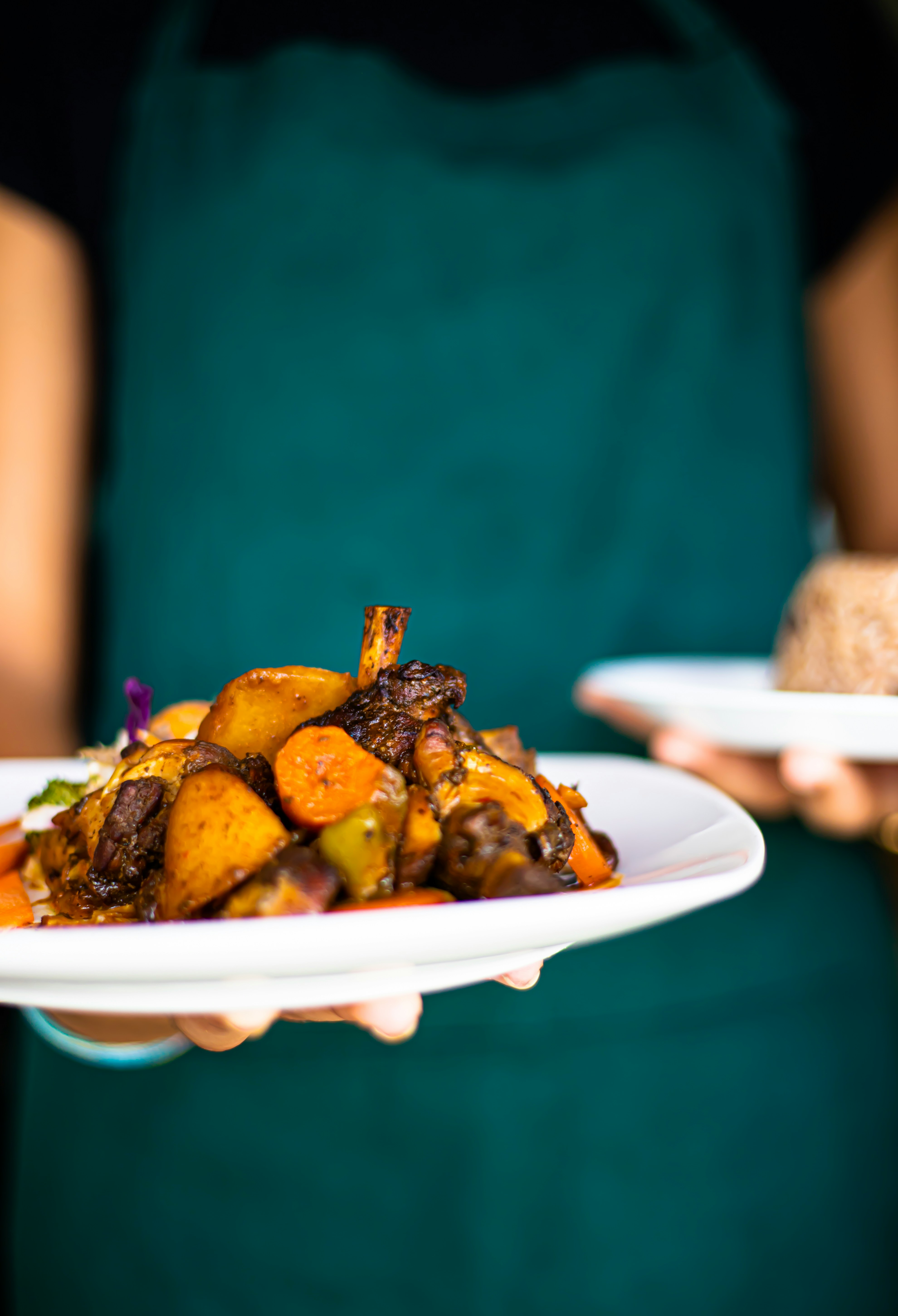 Customer enjoying Caribbean food